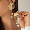 Romantic Flower Petal Long Tassel Drop Earrings For Women Imitation Pearl Hanging Piercing Earrings Wed Jewelry Gift - Image 1