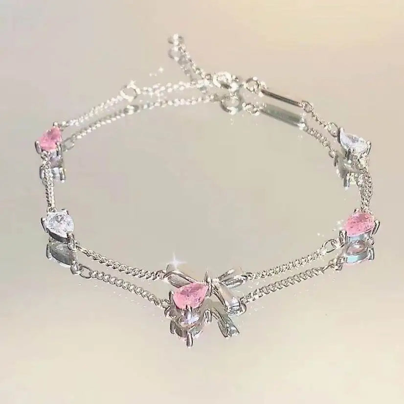 Elegant Crystal Flowers Bracelet For Women Y2K Sweet Moon Cherry Blossom Bow Zircon Bracelets Jewelry Gift - Image 1