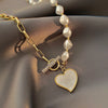 Korean Pearl Hollow Chain Clasp Necklace for Women Heart Pendant Women's Necklace Party Gift Vintage Jewelry Collares Para Mujer