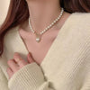 Imitation Pearl Necklace with Heart Pendant - Image 3