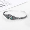 Retro Thai Silver Shiny Zircon Owl Silver Resizable Opening Bracelet For Women - Image 4