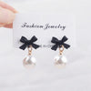 Black Red Bowknot Elegant Hanging Earrings Imitation Pearl Ball Pendants Korean Sweet Small Earrings - Image 7