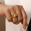 Stainless Steel Openwork Ring with Sculpted Folds in Gold-Tone - Image 24