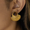 Vintage Tiger Eye Stud Earrings For Women Gold Plated Fan Shape Stainless Steel Earrings Jewelry Gift - Image 2