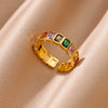 Colorful Cubic Zirconia Open Ring in Gold-Tone Stainless Steel - Image 26