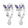 Silver Celestial Star Moon Hoop Earrings Purple Blue CZ Heart Starburst Dangle Huggie Earrings Jewelry for Women - Image 30