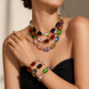 Chunky CZ Necklaces Bracelets Big Square Multi Color Zircon Necklace Bracelet Gold Plated Stainless Steel Statement Jewelry - Image 1