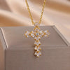 Zirconia Cross Pendant Necklace for Women Zircon Crystal Stainless Steel Chain Charm Aesthetic Jewerly collares - Image 1