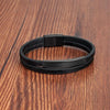 Simple Style Men's Black Leather Bracelet Classic Stainless Steel Insert Double-layer Braid Bangles For Men Friend Gift - Image 2