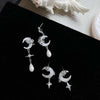 Asymmetric Shiny Star Moon Drop Earrings for Women Silver Color Metal Crystal Pearl Earrings Aesthetic Jewelry - Image 1