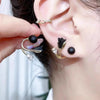 Imitation Pearl Crystal Black Red Tulip Flower Curved Back Hang Post Stud Earrings Two in One Jewelry Birthday Girl Gift - Image 7
