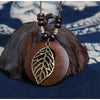 Ethnic Style Round Wood Beads Alloy Leaf Pendant Necklace For Women Girl Bohemian Sweater Chain Vintage Jewelry Accessories Gift - Image 6