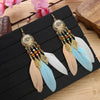 Boho Feather Tassel Earrings Elegant Antique Alloy Carved Wood Bead Leaf Dangling Earrings Women Party Jewelry - Image 9