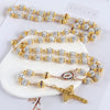 2025New Vintage Catholic 10mm 59 Crystal Rhinestone Beads Cross Necklace - Image 1