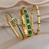 Vintage Green Zircon Block Bamboo Knot Stainless Steel Bangle for Women Golden Spring Bracelet Lady Jewelry Gift - Image 1