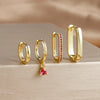 Four-Piece U-Shaped Hoop Earring Set with Geometric Pendants in Gold-Tone or Silver-Tone - Image 9