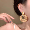 Vintage Brown Round Rattan Weave Earrings For Women Exaggerated Large Circle Geometric Earrings Jewelry Accessories - Image 4