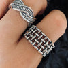Silver Weave Network Thick Adjustable Rings For Women Engagement Jewelry Jewellery Moneys - Image 3