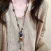 Crescent Smiley Wooden Ceramic Pendant Necklace Retro Braided Rope Necklace For Women Sweater Chain Jewelry Accessories - Image 5