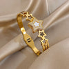 316L Stainless Steel Inlaid Zircon Star Twisted Flower Cuff Bracelet Bangle For Women Men Stackable Charm Jewelry - Image 14