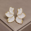 Irregular Metal White Cream Enamel Irregular Petal Flower Earrings for Women Girls Classic Jewelry Gifts - Image 4