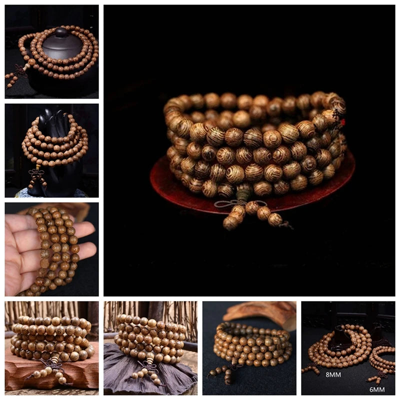 Chic 108 Wood Beaded Buddhist Buddha Prayer Bead Mala Bangle Bracelet Necklace - Image 1