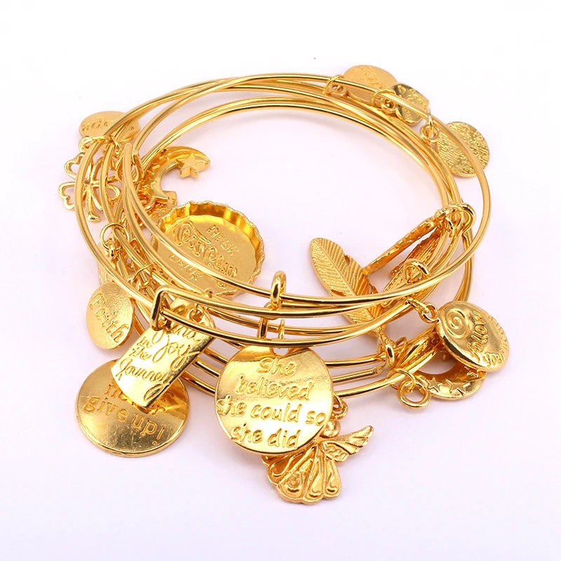5pcs Gold Color Bangle Bracelet Set Adjustable Wire Cuff Bracelets for Women Jewelry Charm Bangles Gift - Image 1