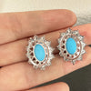 Oval Blue Imitation Turquoise Stud Earrings for Women Bohemia Vintage Style Cubic Zirconia Ear Studs Daily Party Jewelry - Image 4