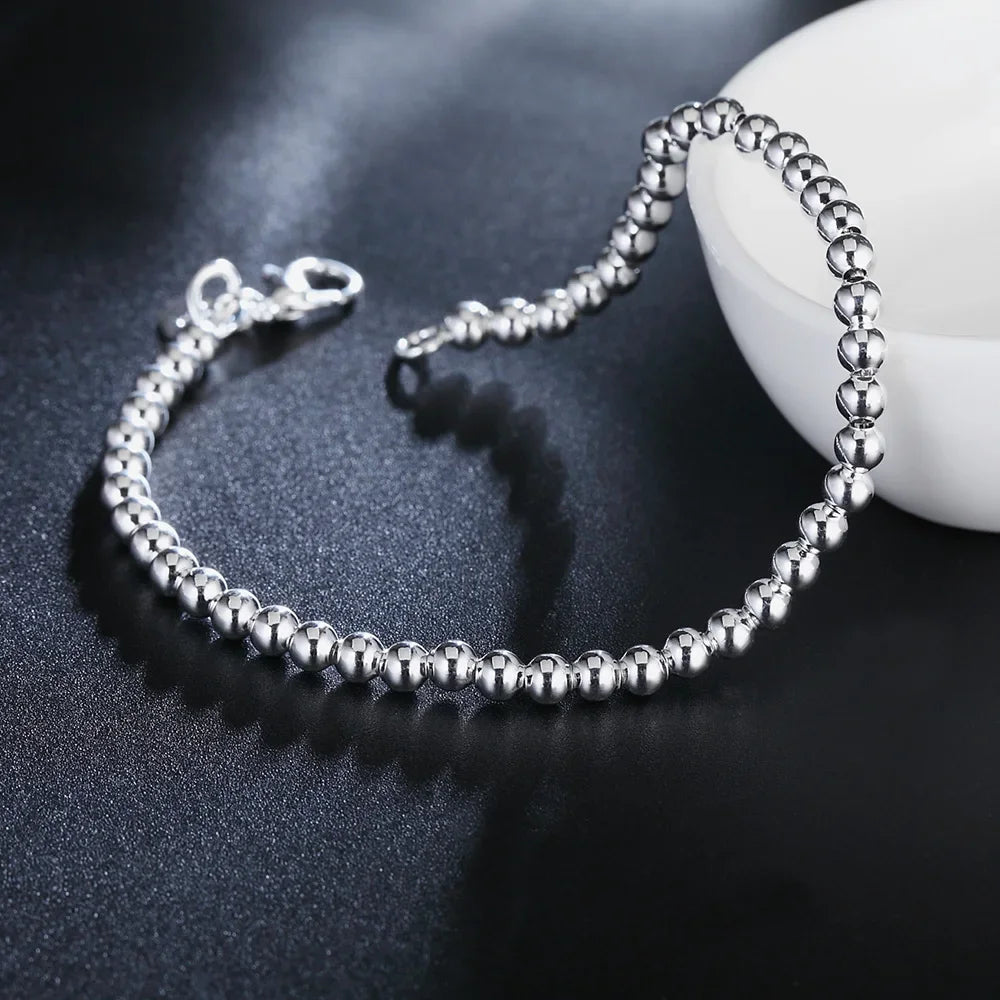 silver Classic 4MM round beads chain Bracelets for women Wedding party Wild Christmas Gift Jewelry - Image 1