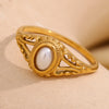 Thin Gold Plated Hollow Texture Natural Freshwater Pearl Rings For Women Stainless Steel Gold Ring - Image 5