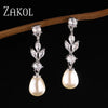 Marquise Cut Cubic Zircon Dangle Earrings for Women Imitation Pearl Leaf Wedding Jewelry - Image 4