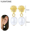 Silver Needle Pearls Stud Earrings For Women Geometry Pearls Pendant Earings Jewelry Party Gifts - Image 20