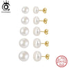 Orsa Jewels Minimalism 1 Pair Freshwater Pearl Ear Stud Pearls Stud Earrings Silver Round Pearl Ear Stud - Image 2