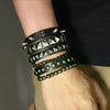 Four Piece Black PU Leather Cuff Bracelet Set with Stud and Chain Details - Image 4