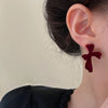 Vintage Wine Red Flocking Earrings Charm Geometric Bowknot Stud Earrings for Women Girls Unusual Jewelry Ear Accessories - Image 19