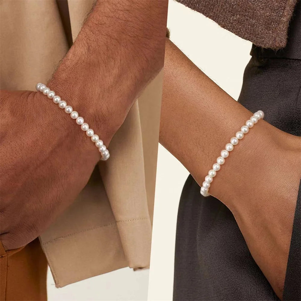 Simple Retro Imitation Pearls Bracelet For Women Stretch Acrylic Bead Men Bracelet Party Jewelry Pearl Wristband Gift - Image 1