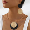 3pc/set Large Round Earrings Collar Necklace Set for Women Exaggerated PU Rope Chains Metal Geometric Pendant Necklace Jewelry - Image 5