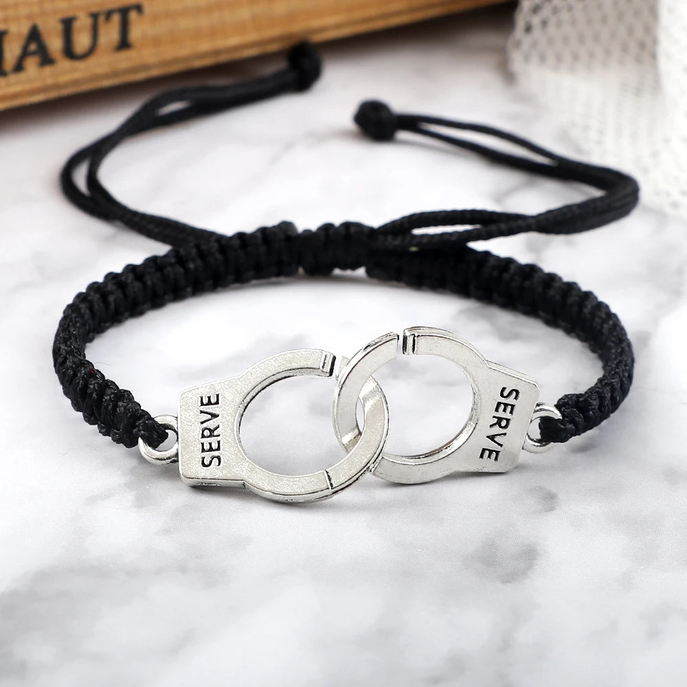 Adjustable Braided Rope Bracelet Silver Color Couple Handcuff Lucky Red Black Thread Handmade Knot Classic Jewelry For Woman Man - Image 1