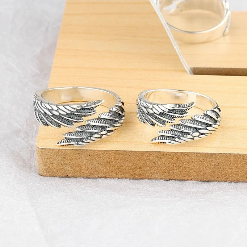 Silver Angel Wing Feather Stackable Open Rings For Women Beautiful Jewelry Accessories Prevent Allergy - Image 1