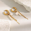 Pvd Plated Gold Color Pearl Tassel Chain Hoop Earrings Stainless Steel Elegant Style Women Jewelry Wholesales - Image 2