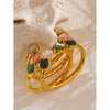 62mm Stainless Steel Multicolored Natural Stone Golden Cuff Open Bracelet Bangle Jewelry - Image 2