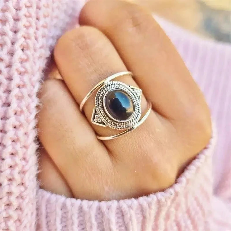 Bohemia Style Oval Imitation Opal Ring for Women White/Black Wedding Bands Accessories Temperament Lady Jewelry - Image 1