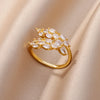White Zircon Flower Leaf Shape Stainless Steel Rings For Women Adjustable Aesthetic Wedding Ring Light Female Jewelry Bff - Image 30