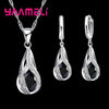 Water Drop CZ Silver Plated Jewelry Set For Women Pendant Necklace Hoop Earrings Wedding Party Ceremoey Anel - Image 13
