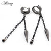 2PCS Stainless Steel Star Cross Snake Spike Skull Sword Blade Chain Feather Spider Dangle Women Men Huggie Hoop Earrings - Image 21
