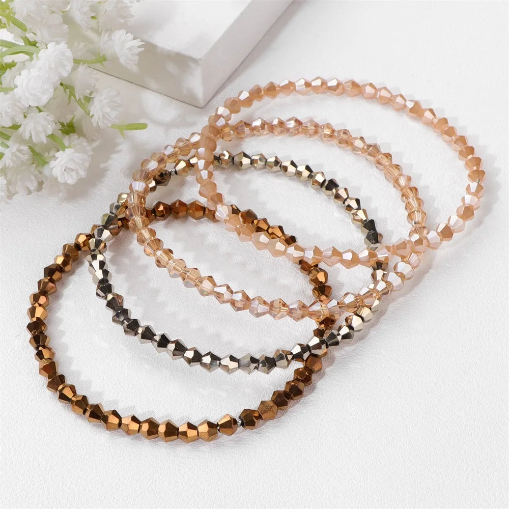 4pcs/set Gold Color Crystal Beads Bracelets For Women Girl Stone Austria Crystal Glass Elastic Bracelet Set Jewelry - Image 1