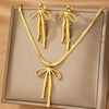 Aomogo Stainless Steel Set Bow Tie Pendant Snake Bone Chain Earrings Necklace Set for Women Jewelry Daily Match - Image 2