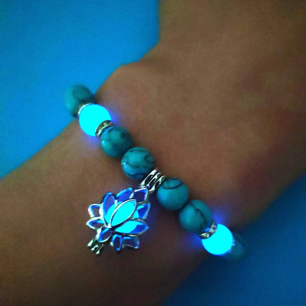 Stone Bracelet Yoga Luminous Glow In The Dark Bracelet Lotus Charm Beads Bracelet for Men Women Prayer Buddhism - Image 1