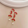 Chinese Style Good Luck Red Fan Earrings For Women Folding Fan Pearl Asymmetric Tassel Earring Girls Christmas Year Jewelry - Image 7
