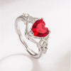Silver Love Heart Red Zircon Size Adjustable Ring For Women Wedding Engagement Party Charm Jewelry - Image 1